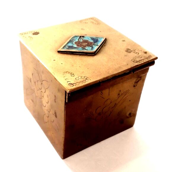 Vintage Chinese Brass and Cloisonne Miniature Ashtray or Box - Picture 3 of 6